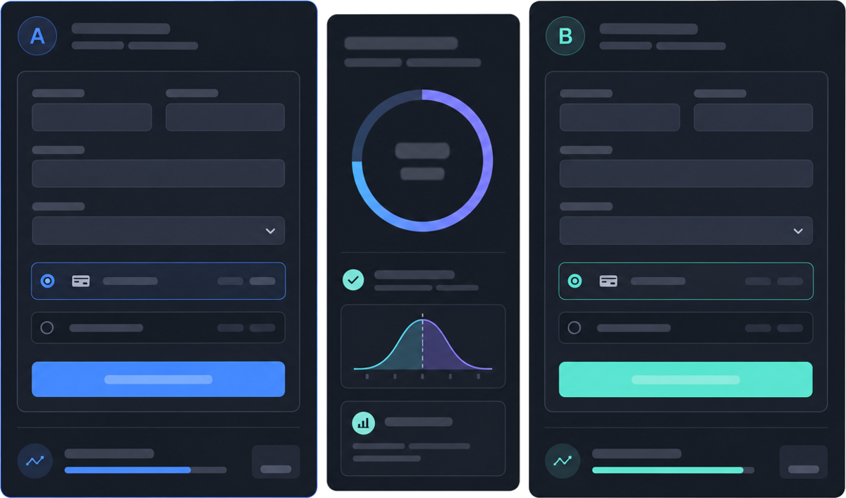 Raise checkout completion under an A/B framework — Illustrative interface concept — not a shipped product
