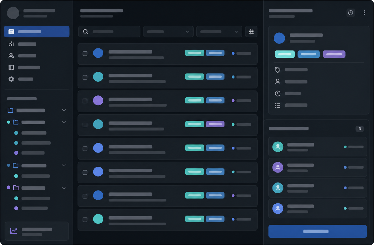 Reduce support workload with conversation classification — Illustrative interface concept — not a shipped product